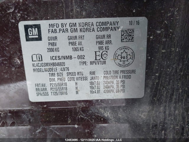 KL4CJGSMXHB046920 Buick Encore Essence