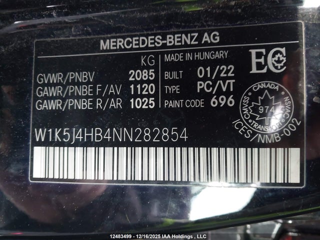 W1K5J4HB4NN282854 Mercedes-Benz Cla 250 Coupe 4matic