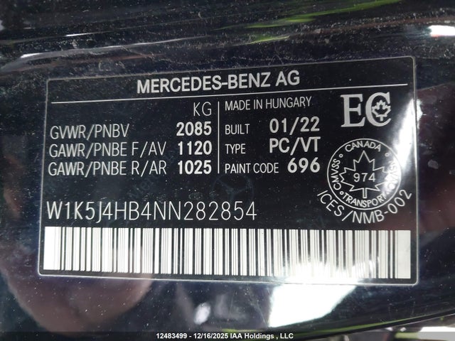 W1K5J4HB4NN282854 Mercedes-Benz Cla 250 Coupe 4matic