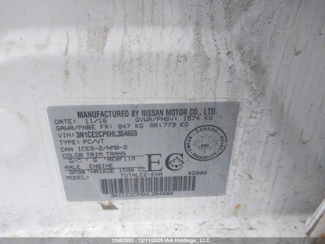 Продажа на аукционе авто 2017 Nissan Versa Note S/s Plus/sv/sl/sr, vin: 3N1CE2CP6HL354688, номер лота: 12483553