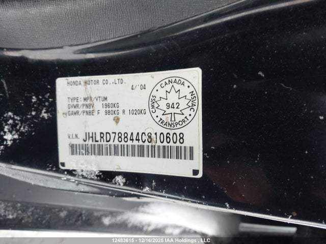 Aukcja sprzedaży 2004 Honda Cr-v Ex, vin: JHLRD78844C810608, numer aukcji: 12483615