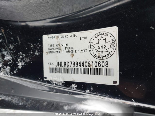 Aukcja sprzedaży 2004 Honda Cr-v Ex, vin: JHLRD78844C810608, numer aukcji: 12483615
