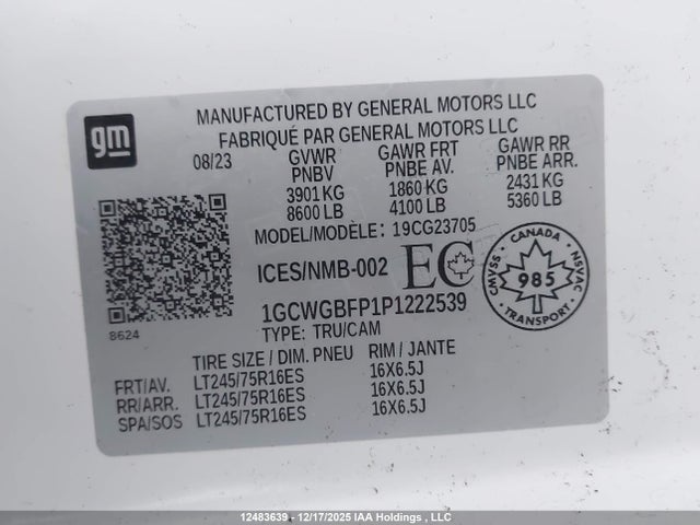 1GCWGBFP1P1222539 Chevrolet Express G2500
