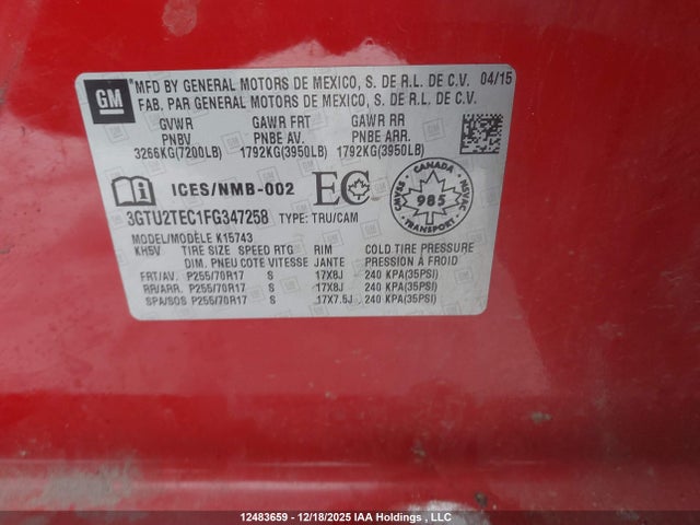 3GTU2TEC1FG347258 GMC SIERRA 1500