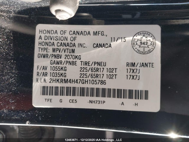 2HKRM4H47GH105786 Honda CR-V SE