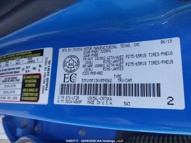 5TFUY5F13KX859262 Toyota Tundra Sr5 Plus 5.7l V8