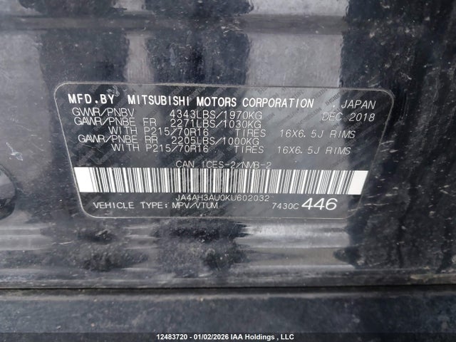JA4AH3AU0KU602032 Mitsubishi Rvr Se/es
