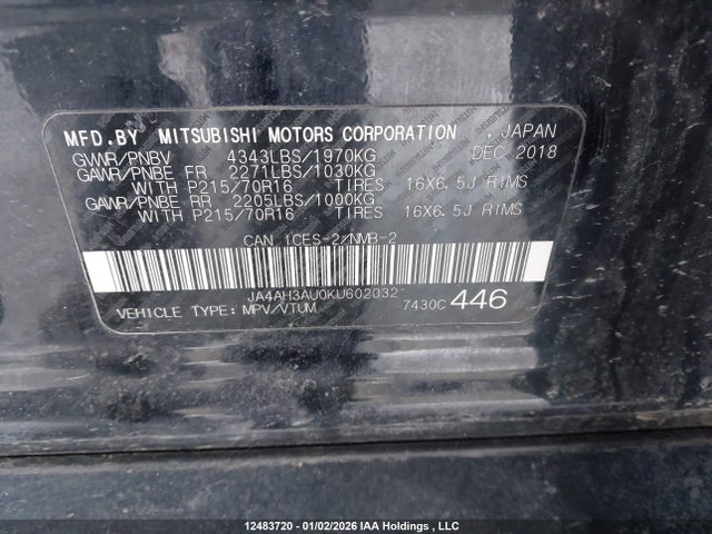 JA4AH3AU0KU602032 Mitsubishi Rvr Se/es