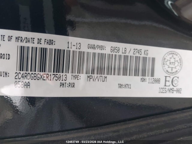 Aukcja sprzedaży 2014 Dodge Grand Caravan Se/sxt, vin: 2C4RDGBGXER175013, numer aukcji: 12483749