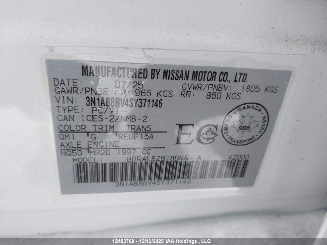 3N1AB8BV4SY371146 Nissan SENTRA S