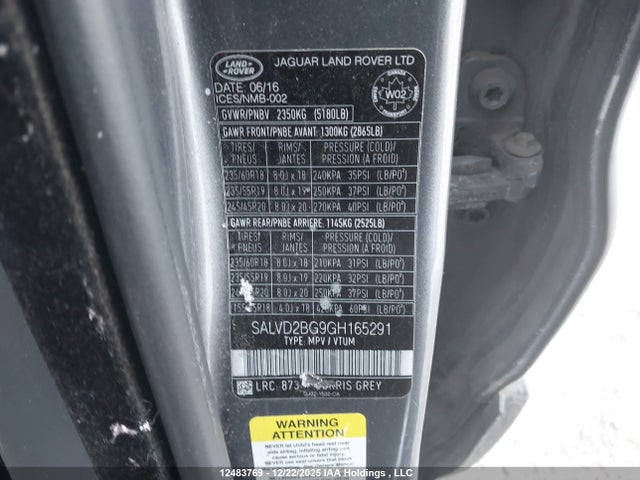 SALVD2BG9GH165291 Land Rover Range Rover Evoque Hse Dynamic