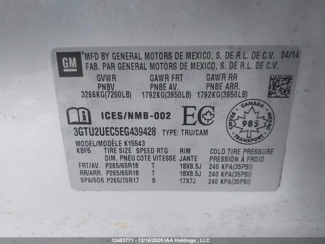 3GTU2UEC5EG439428 GMC Sierra K1500 Sle