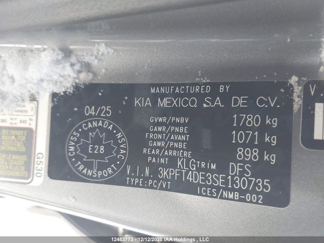 Продаж на аукціоні авто 2025 Kia K4 Lx, vin: 3KPFT4DE3SE130735, номер лоту: 12483773