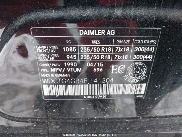 WDCTG4GB4FJ141304 Mercedes-Benz Gla 250 4matic