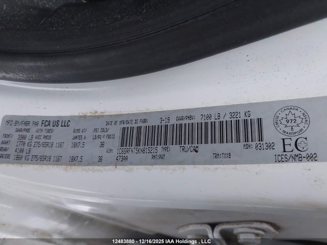 RAM 1500 Tradesman 2019 1C6SRFNT5KN815215 Image 9