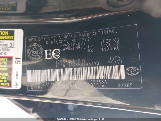 4T1G11AK8RU245423 Toyota CAMRY SE