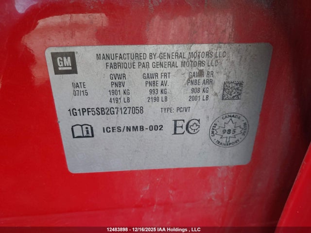 1G1PF5SB2G7127058 Chevrolet Cruze Limited 2lt