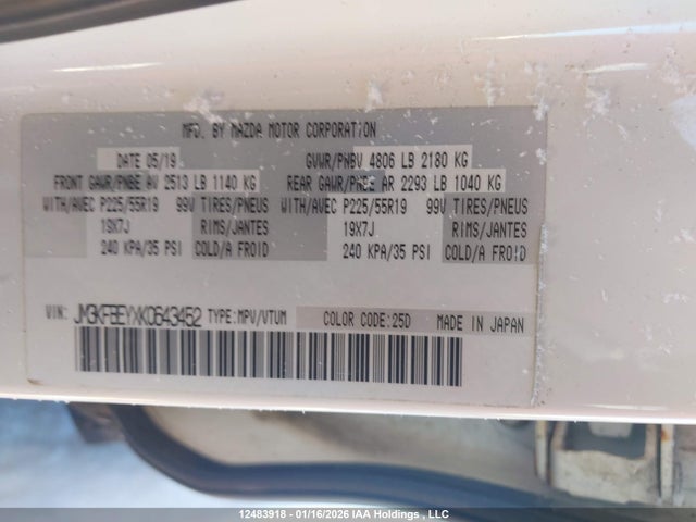 12483918 :رقم المزاد ، JM3KFBEYXK0643452 vin ، 2019 Mazda Cx-5 مزاد بيع