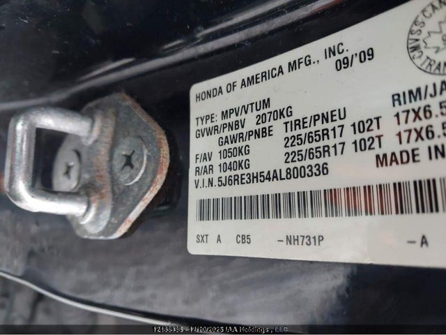 12483938 :رقم المزاد ، 5J6RE3H54AL800336 vin ، 2010 Honda Cr-v مزاد بيع