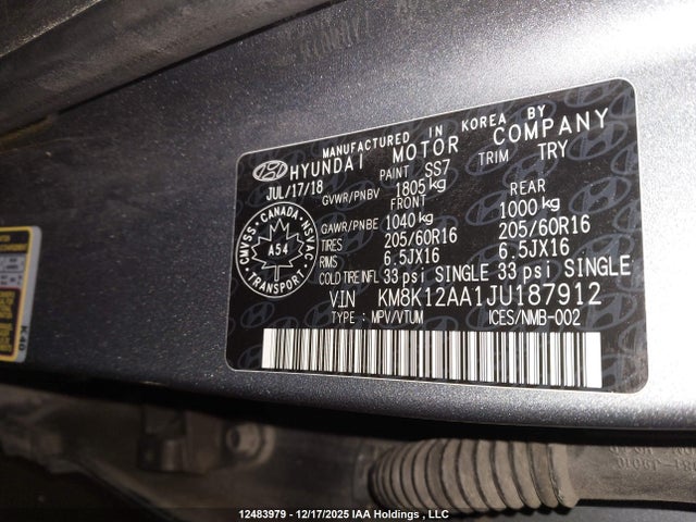 KM8K12AA1JU187912 Hyundai Kona