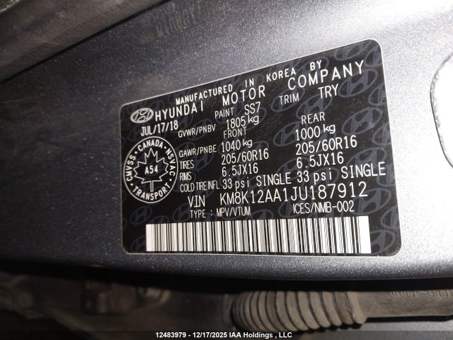 KM8K12AA1JU187912 Hyundai Kona