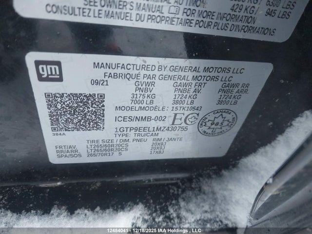 1GTP9EEL1MZ430755 GMC Sierra K1500 At4