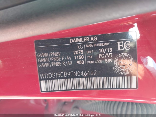 Aukcja sprzedaży 2014 Mercedes-benz Cla-class, vin: WDDSJ5CB9EN046412, numer aukcji: 12484048