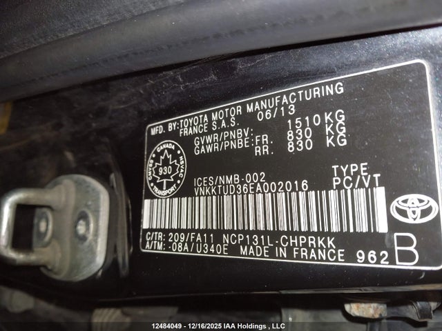 Aukcja sprzedaży 2014 Toyota Yaris, vin: VNKKTUD36EA002016, numer aukcji: 12484049