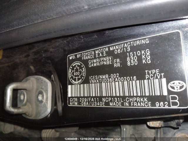 Aukcja sprzedaży 2014 Toyota Yaris, vin: VNKKTUD36EA002016, numer aukcji: 12484049