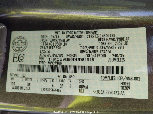 Aukcja sprzedaży 2013 Ford Escape Se, vin: 1FMCU9G90DUD81918, numer aukcji: 12484093