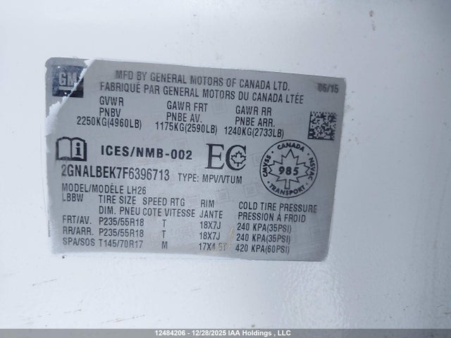 2GNALBEK7F6396713 Chevrolet EQUINOX LT