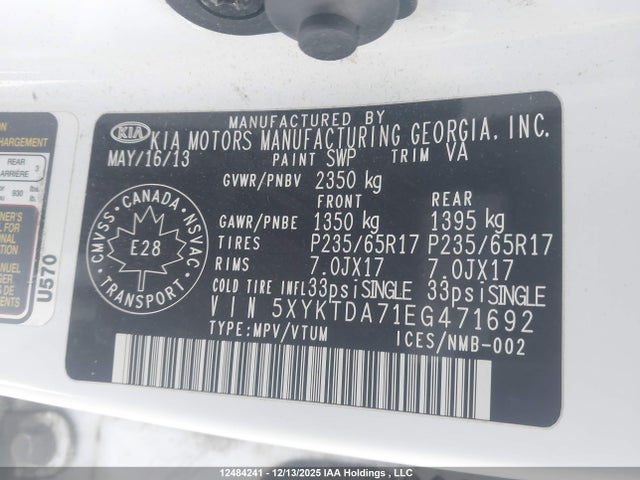 KIA Sorento Lx V6 2014 5XYKTDA71EG471692 Image 19