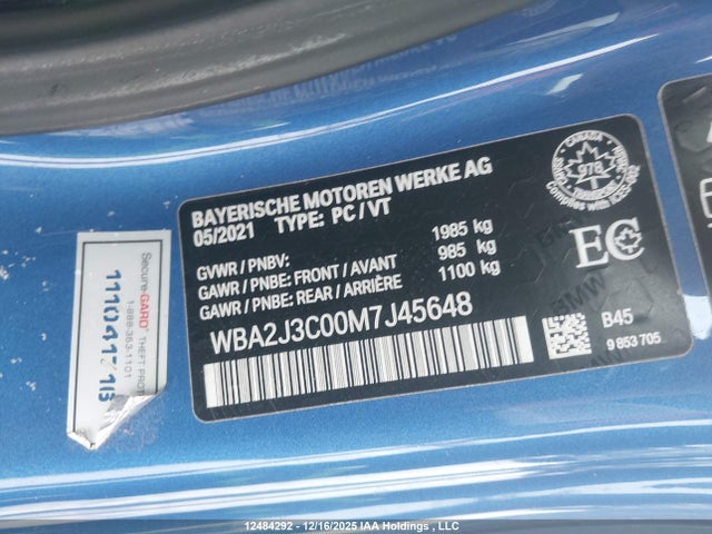 WBA2J3C00M7J45648 BMW 2 Series