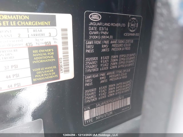 SALWR2EF5GA587415 Land Rover RANGE ROVER SPORT