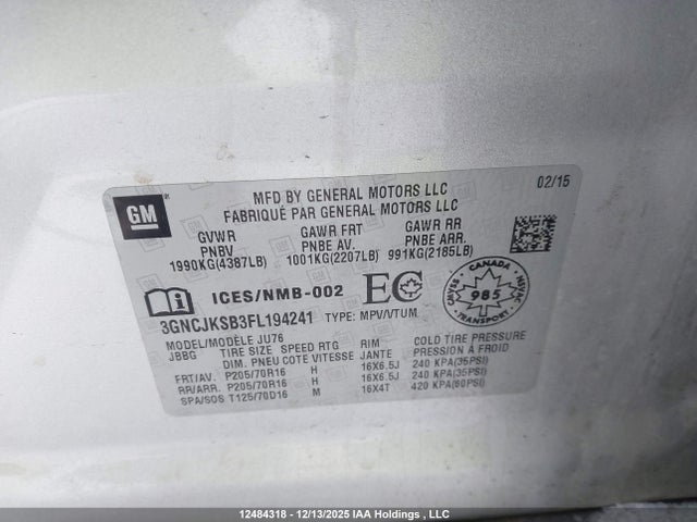 3GNCJKSB3FL194241 Chevrolet TRAX LS