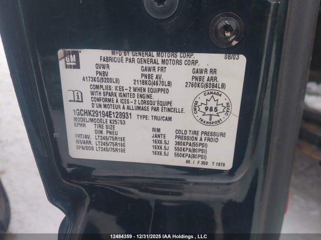 12484359 :رقم المزاد ، 1GCHK29194E128931 vin ، 2004 Chevrolet Silverado K2500 Heavy Duty مزاد بيع