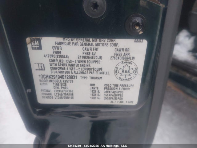 12484359 :رقم المزاد ، 1GCHK29194E128931 vin ، 2004 Chevrolet Silverado K2500 Heavy Duty مزاد بيع