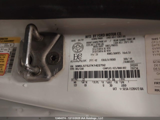 Продажа на аукционе авто 2019 Ford Transit Connect, vin: NM0LS7S27K1422792, номер лота: 12484374
