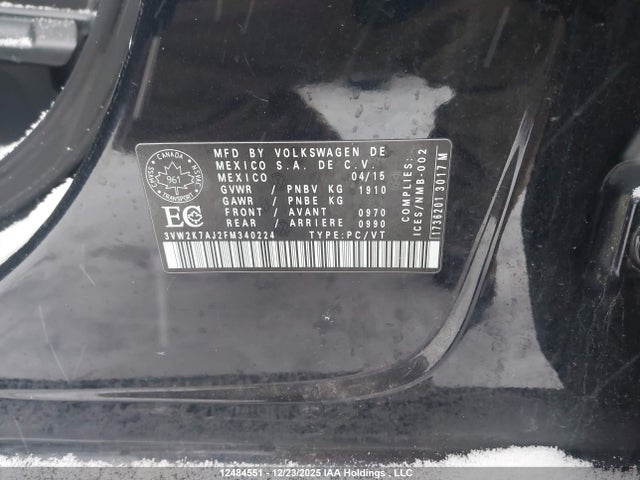 Aukcja sprzedaży 2015 Volkswagen Jetta, vin: 3VW2K7AJ2FM340224, numer aukcji: 12484551