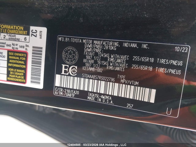 Продаж на аукціоні авто 2024 Toyota Grand Highlander Xle, vin: 5TDAAAB57RS022796, номер лоту: 12484585