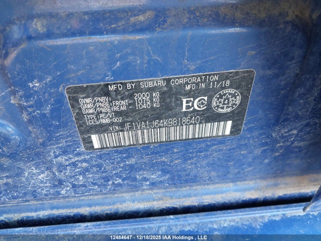 Subaru Wrx Limited 2019 JF1VA1J64K9818640 Image 17