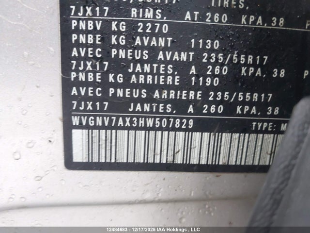 Aukcja sprzedaży 2017 Volkswagen Tiguan Wolfsburg Edition, vin: WVGNV7AX3HW507829, numer aukcji: 12484683