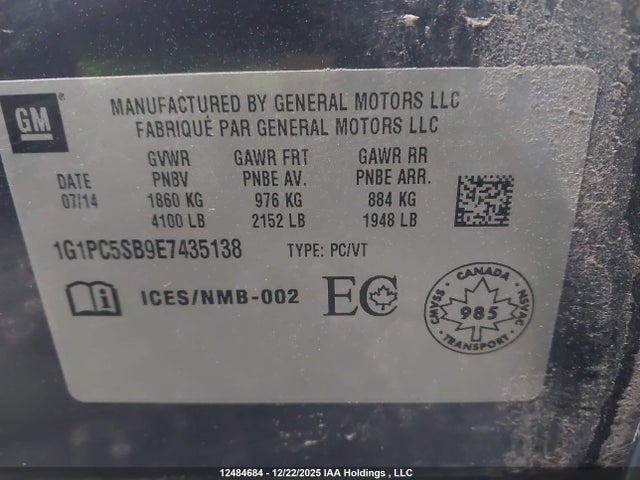1G1PC5SB9E7435138 Chevrolet Cruze 1lt