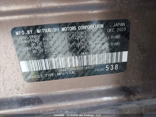 JA4ATUAA0RZ616407 Mitsubishi Eclipse Cross Es
