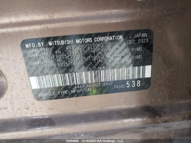 JA4ATUAA0RZ616407 Mitsubishi Eclipse Cross Es