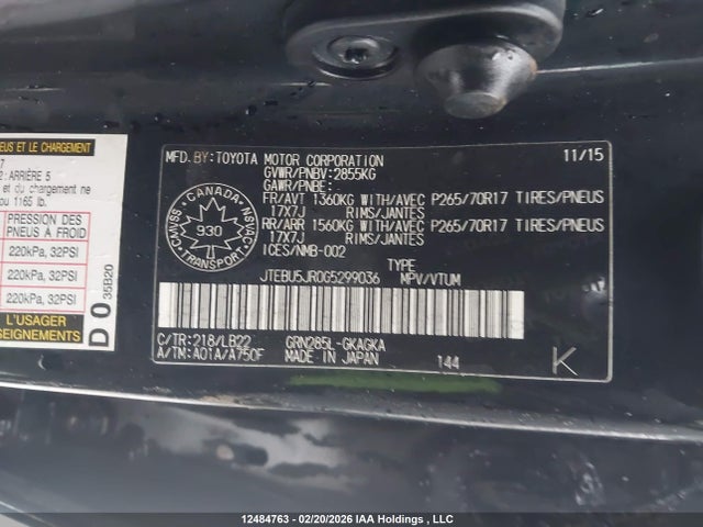 JTEBU5JR0G5299036 Toyota 4runner Sr5 Prem/ltdl/trail/trd
