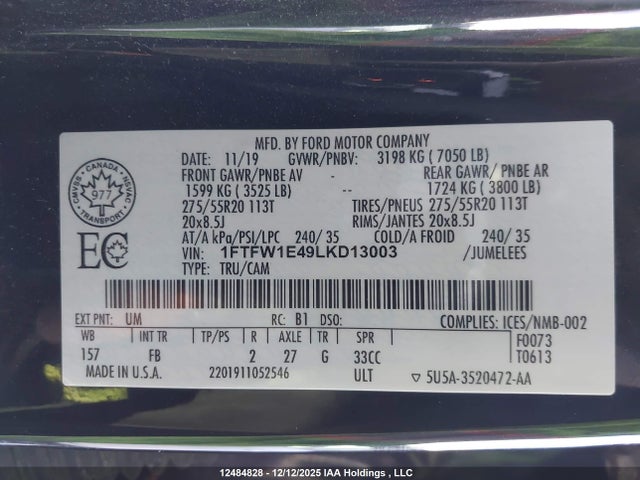 1FTFW1E49LKD13003 Ford F150 Supercrew