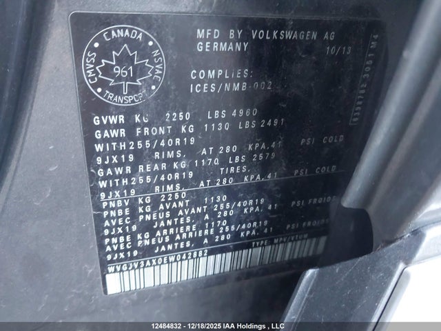 WVGJV3AX0EW042882 Volkswagen Tiguan S/se/sel/r-line
