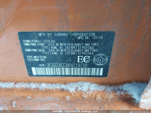 JF2GTACC4KH219230 Subaru Crosstrek Premium