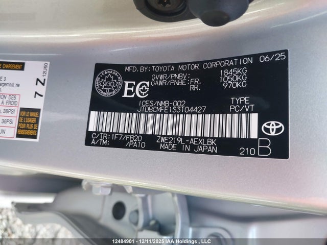 JTDBCMFE1S3104427 Toyota Corolla Le/se/xle